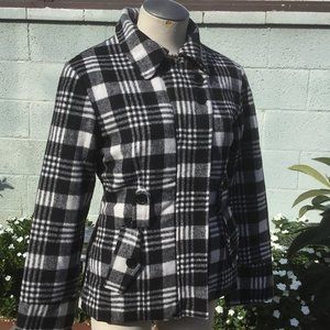 QQMY Casual Check Plaid Jacket Pullover Long Sleeve Hide Zipper Belted Blk  S